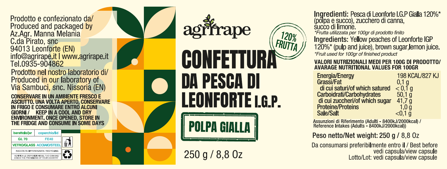 CONFETTURA DA PESCA DI LEONFORTE I.G.P. POLPA BIANCA E GIALLA